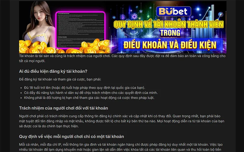 Giao diện điền thông tin đăng ký đăng nhập BUBET