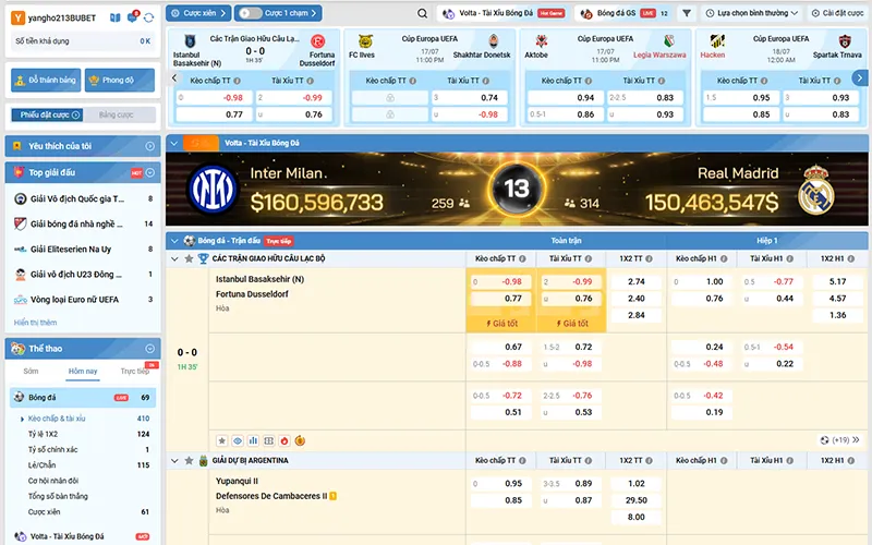 Giao diện live kèo bóng đá Thể thao BUBET